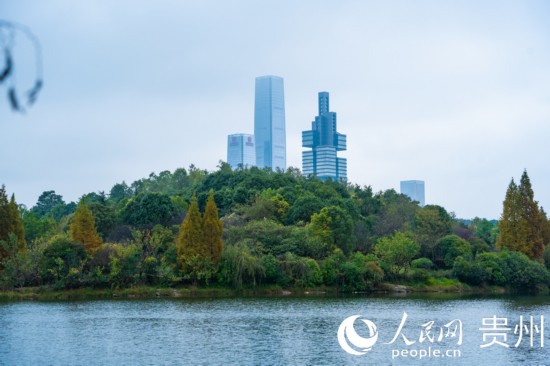 城市地標(biāo)與綠水青山相得益彰。人民網(wǎng) 陽茜攝