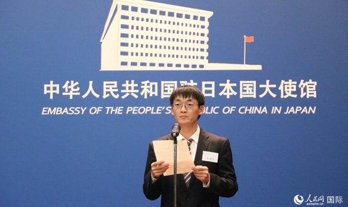 獲獎(jiǎng)學(xué)生代表、大阪大學(xué)博士生劉亞飛發(fā)表感言。人民網(wǎng) 許可攝