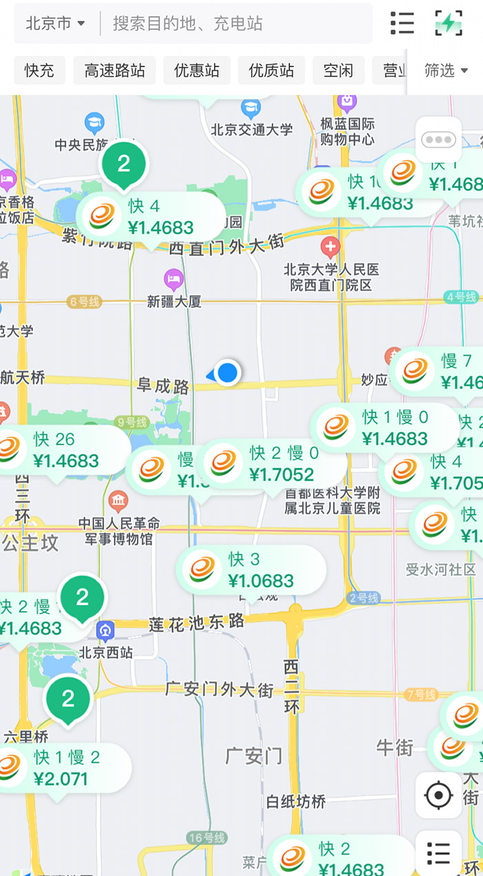 中新財(cái)經(jīng)查詢相關(guān)充電APP發(fā)現(xiàn)，電價(jià)平峰時(shí)段，快充樁的價(jià)格普遍在1.4元度左右。