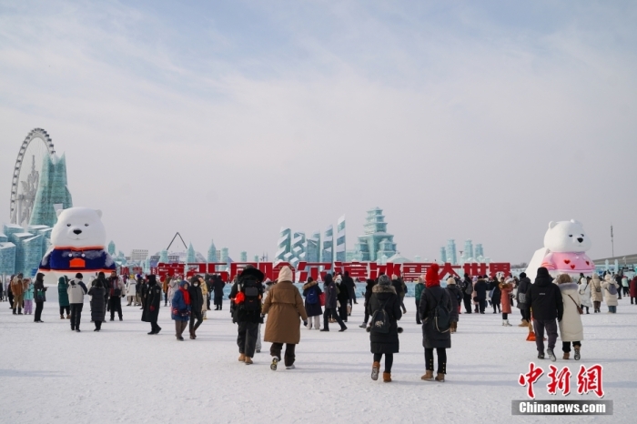 1月4日，第25屆哈爾濱冰雪大世界內(nèi)的冰雕吸引游客觀看。白天的冰雪大世界，游客仿佛置身現(xiàn)實(shí)版“冰雪奇緣”。<a target='_blank' href='/'><p  align=