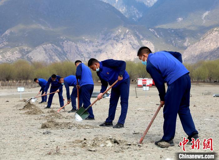 林芝市巴宜區(qū)森林消防中隊志愿服務(wù)隊正在揮鍬鏟土?！∥骼@拉翁 攝