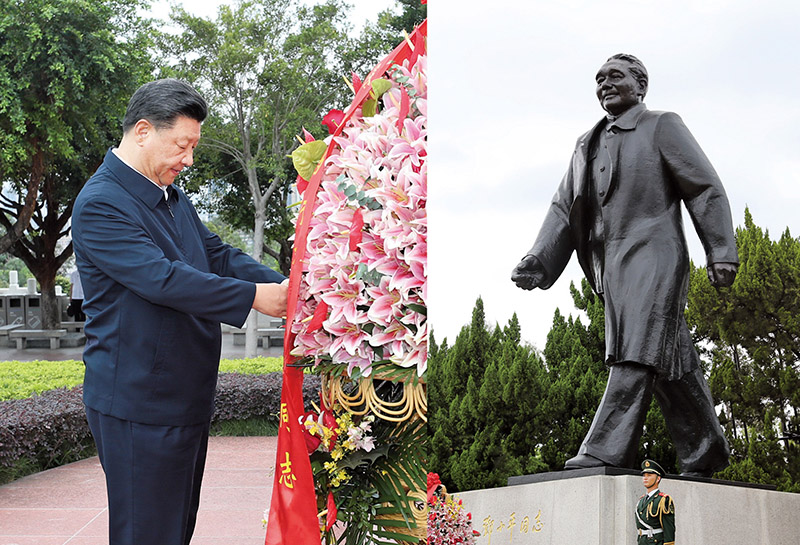 2020年10月14日，習(xí)近平總書記向深圳蓮花山公園鄧小平同志銅像敬獻花籃。